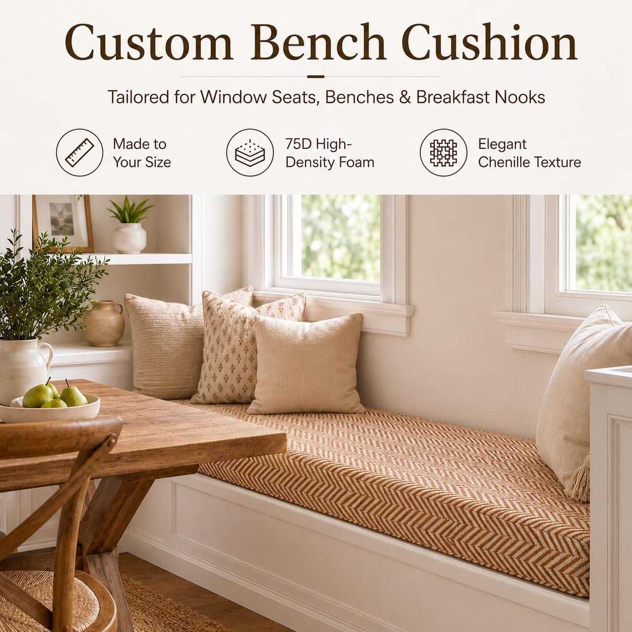 Chenille Weave Bay Window Bench Seat Cushion